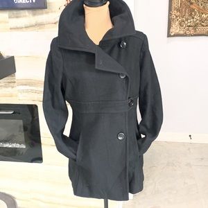 DKNY Vintage Black Double Breasted Wool Short Coat. Size 8‎